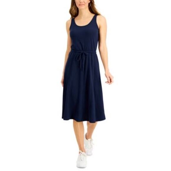 Style & Co Black Sweatshirt Material Midi Drawstring Tank Dress - L - Picture 1 of 3